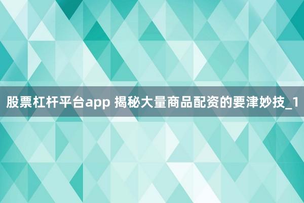 股票杠杆平台app 揭秘大量商品配资的要津妙技_1