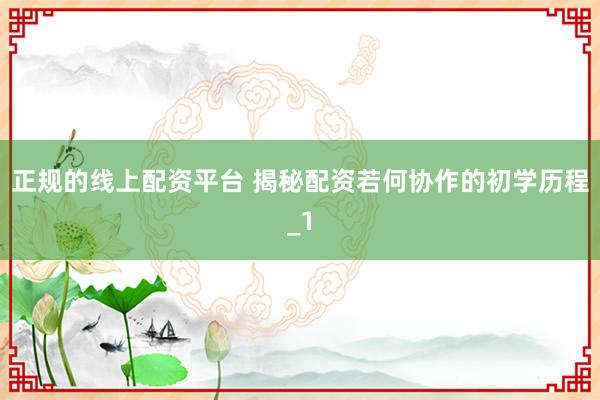 正规的线上配资平台 揭秘配资若何协作的初学历程_1